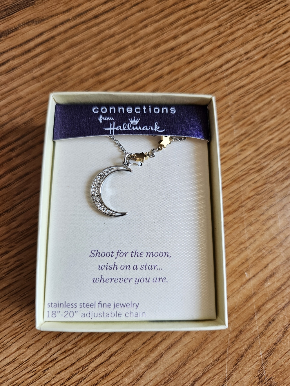 Hallmark Moon Star Necklace Stainless Steel 18-20 Inch Chain Connections NEW